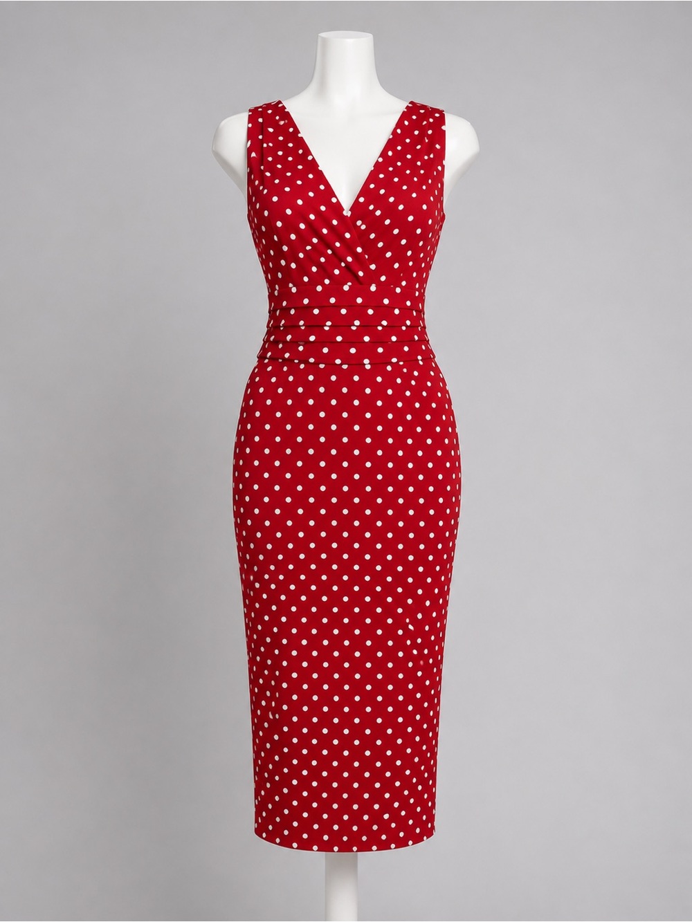 Retro Stage Red White Polka Dot Pinup Wiggle Pencil Dress NWT Large Rockabilly